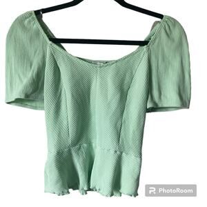 Haute Monde Women's Smocked Short Sleeve Off The Shoulder Top Green Size Large